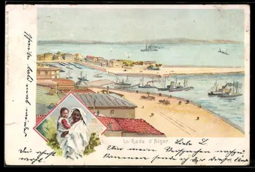 Lithographie Alger, La Rade