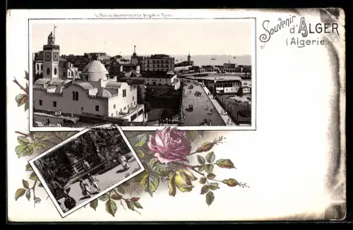Lithographie Alger, La Place du Gouvernement et la Mosquée el Djedie