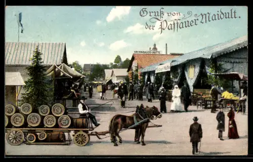 AK Ganzsache PP15 D62 /02: Passau, Volksfest Maidult, Krennbauer und Pfister-Hütte auf dem Festplatz