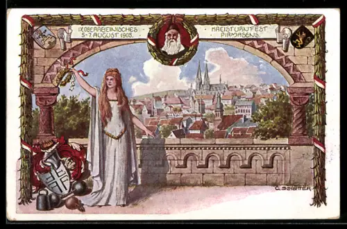 Künstler-AK Ganzsache PP15 C831 /01: Pirmasens, IX. Oberrheinisches Kreisturnfest 1905, Turnvater Jahn, Ganzsache Bayern