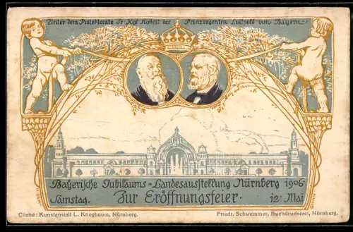 Künstler-AK Nürnberg, Bayerische-Jubiläums-Landesausstellung 1906, Prinzregent Luitpold, Ganzsache Bayern