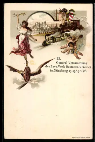Lithographie Nürnberg, 13. General-Versammlung des Bayr. Verk.-Beamten-Vereines 1898, Ganzsache Bayern