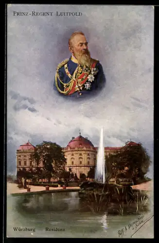 Künstler-AK Ganzsache PP15 D8 /03: Würzburg, Portrait von Prinzregent Luitpold, Residenz
