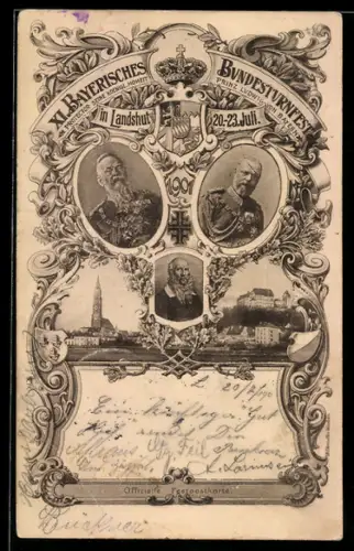 AK Landshut, XI. Bayerisches Bundesturnfest 1901, Prinz Ludwig III. von Bayern, Ganzsache Bayern