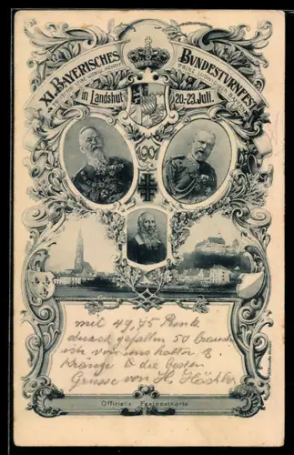 AK Landshut, XI. Bayerisches Bundesturnfest 1901, Ganzsache Bayern