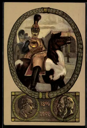 Künstler-AK Haustein, Zu Gunsten d. Sanatoriums für Lungenkranke, Luitpold, Kavallerist mit Horn, Ganzsache Bayern