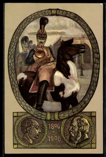 Künstler-AK Haustein, zu Gunsten d. Sanatoriums für Lungenkranke, Luitpold, Kavallerist mit Horn, Ganzsache Bayern