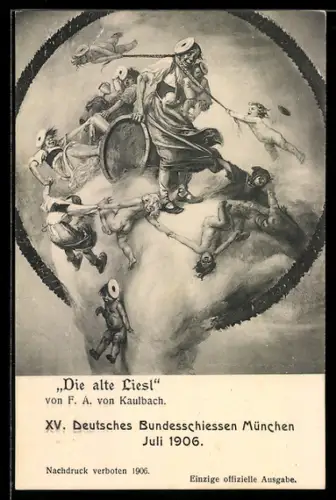 AK München, XV. Deutsches Bundesschiessen 1906, Die alte Liesl, Ganzsache Bayern