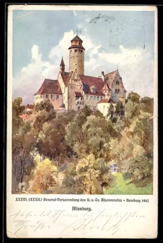 Künstler-AK Edward Theodore Compton: Altenburg, Schloss, XXXVI. General Versammlung d. Alpenvereins, Ganzsache Bayern