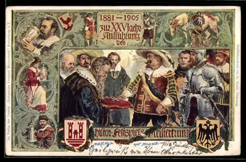 AK Rothenburg / T., Historische Festspiele Meistertrunk 1881-1905, Wappen, Ganzsache Bayern