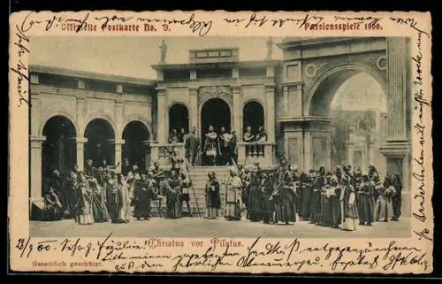 AK Oberammergau, Passionsspiele 1900, Christus vor Pilatus, Ganzsache Bayern