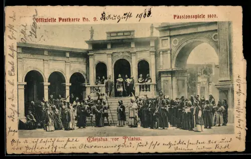 AK Oberammergau, Passionsspiele 1900, Christus vor Pilatus, Ganzsache Bayern