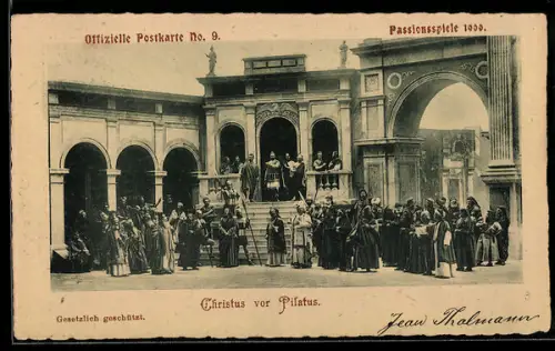 AK Oberammergau, Passionsspiele 1900, Christus vor Pilatus, Szenenbild, Ganzsache Bayern