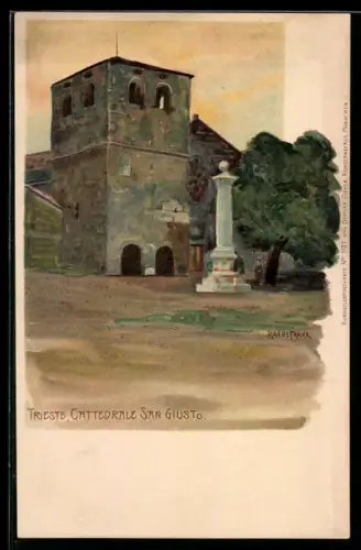 Künstler-Lithographie Raoul Frank: Trieste, Cattedrale San Giusto