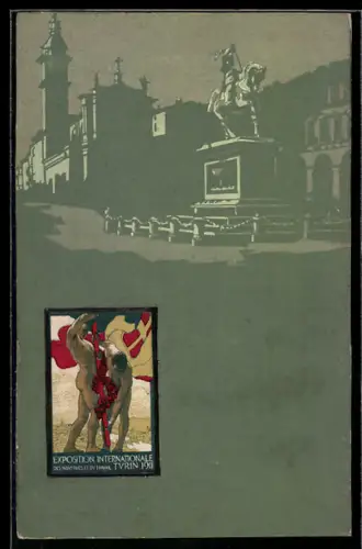 AK Torino, Exposition Internationale 1911, Ortspartie mit Reiterdenkmal, Ausstellung