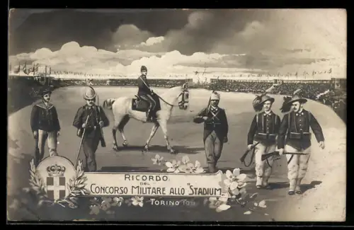 AK Torino, Concorso militare allo stadium, Soldaten in verschiedenen Uniformen vor Publikum