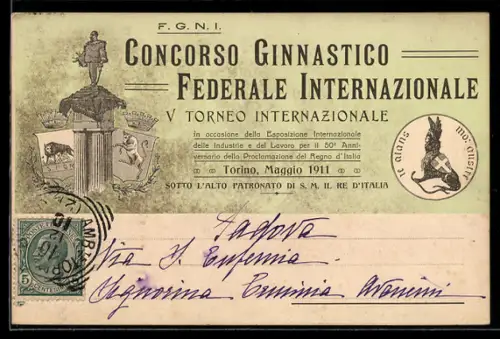 AK Torino, Concorso Ginnastico, federale internazionale, torneo, Turnfest, Wappen und Statue