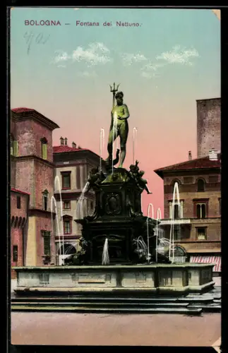 AK Bologna, Fontana del Nettuno al tramonto