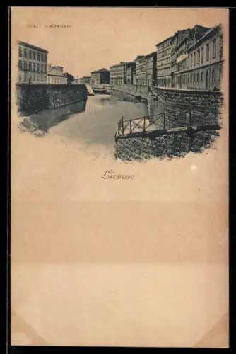AK Livorno, Scali d`Azeglio con edifici storici lungo il canale