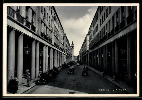 AK Torino, Via Roma con auto e colonne imponenti