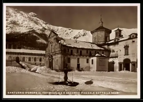 AK Santuario d`Oropa, Basilica e secondo piazzale sotto la neve