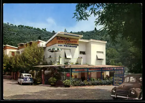 AK Recco /Genova, Ristorante La Villetta nel Golfo Paradiso con auto d`epoca