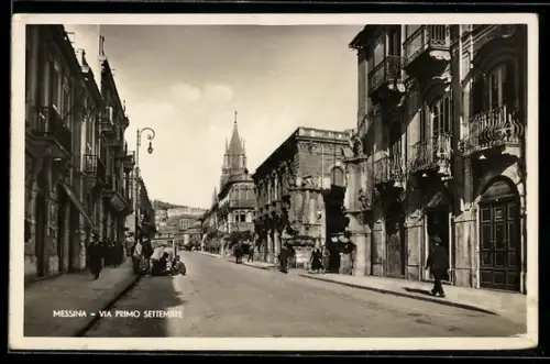 AK Messina, Via Primo Settembre mit Architektur und Fussgängern