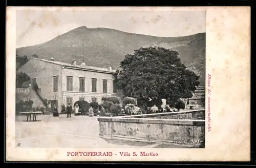 AK Portoferraio, Villa S. Martino, vista della villa con giardino e montagna sullo sfondo