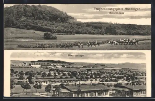 AK Münsingen, Truppenübungsplatz, Besichtigung, Barackenlager