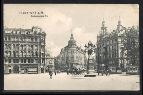 AK Frankfurt a. M., Bockenheimer Tor mit Strassenbahnen