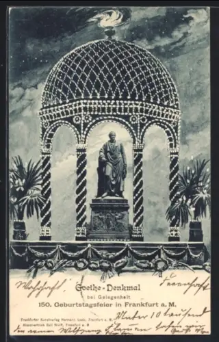AK Frankfurt a. M., Das Goethe-Denkmal zur 150. Geburtstagsfeier