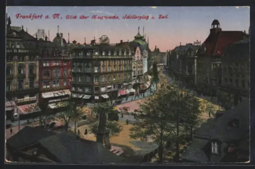 AK Frankfurt a. M., Blick über Hauptwache, Schillerplatz und Zell