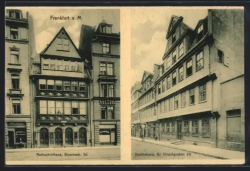 AK Frankfurt a. M., Rothschildhaus, Boernestrasse 26, Goethehaus, Hirschgraben 23