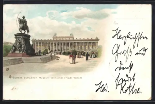 Lithographie Berlin, Lustgarten, Museum, Denkmal des Kaisers Friedrich Wilhelm
