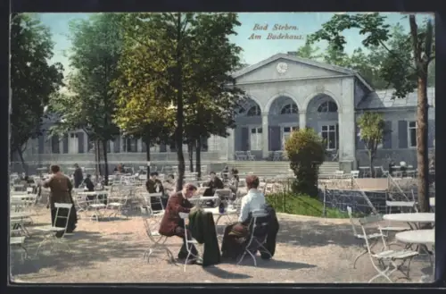 AK Bad Steben, Am Badehaus, Gartenlokal