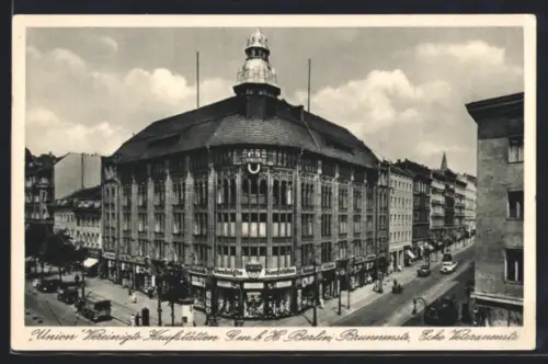 AK Berlin, Union Vereinigte Kaufstätten, Brunnenstr., Ecke Veteranenstr