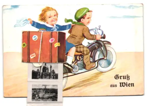 Leporello-AK Wien, Staatsoper, Karlskirche, Partie am Prater und Stephanskirche