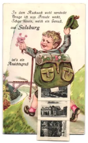 Leporello-AK Salzburg, Panorama, Feste Hohensalzburg und Staatsbrücke