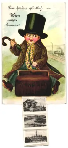 Leporello-AK Wien, Burgtheater, Hofburg, Karlskirche und Riesenrad am Prater