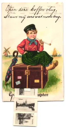 Leporello-AK Zutphen, Deventerweg, Turfhaven, Ysselbrug