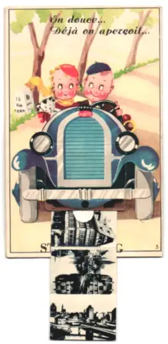 Leporello-AK Strasbourg, Brückenpartie, Strassenpartie mit Strassenbahn