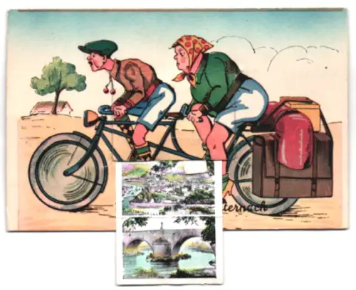 Leporello-AK Echternack, Kirche, Brückenansicht, Panorama