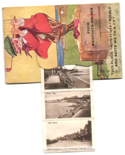 Leporello-AK Westgate-on-Sea, The Bandstand, St. Saviours Church, St. Mildred Bay