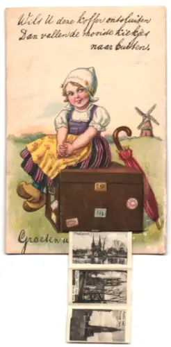 Leporello-AK Delft, Markt med Radhuis, Spoorsingel, Achterom, Oostpoort, Nieuwe Kerk