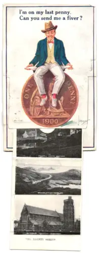 Leporello-AK Swansea, Mumbles Village, Swansea Sands, High Street, Victoria Park, Oystermouth Castle, Mumbles Pier