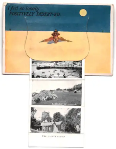 Leporello-AK Torquay, The Harbour, Babbacombe Downs, Cockington Church, Torre Abbey Sands, The Natural Arch