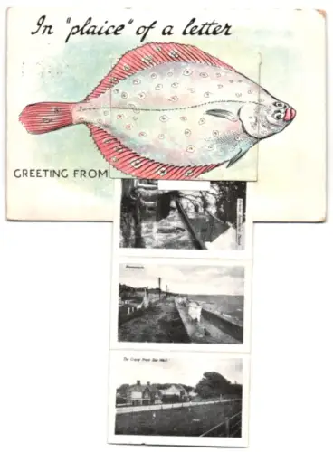 Leporello-AK Dymchurch, Ship Hotel, Bathing and Tents, Promenade, The Grove, High Street, Martello Tower