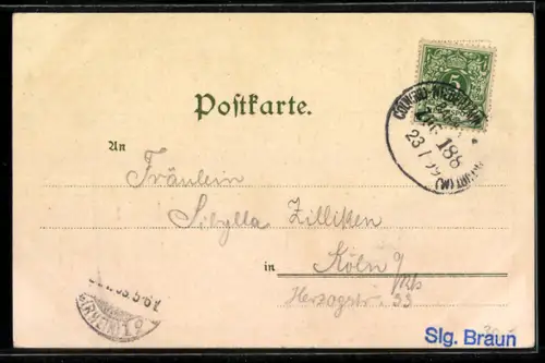 Lithographie Köln a. Rhein, Dom, Rheinpanorama, Heinzelmännchen