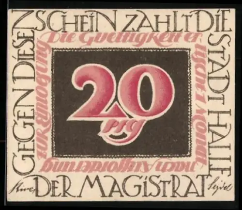 Notgeld Halle 1921, 20 Pfennig, Portrait Georg Friedrich Händel