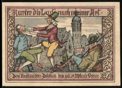 Notgeld Hann. Münden, 2 Mark, humorvolle Szene mit Doktor Eisenbarth und Nachtwächter